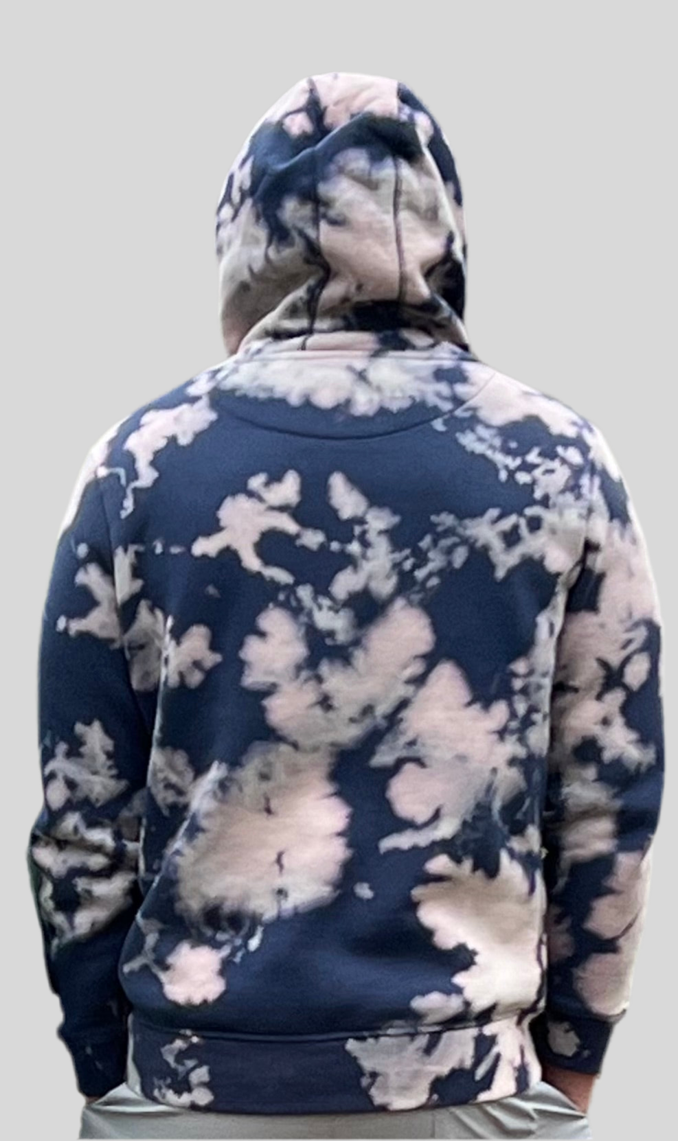 Frolix Fiberworx Original- Reverse Dye on Large Navy Hoodie- One of a Kind!