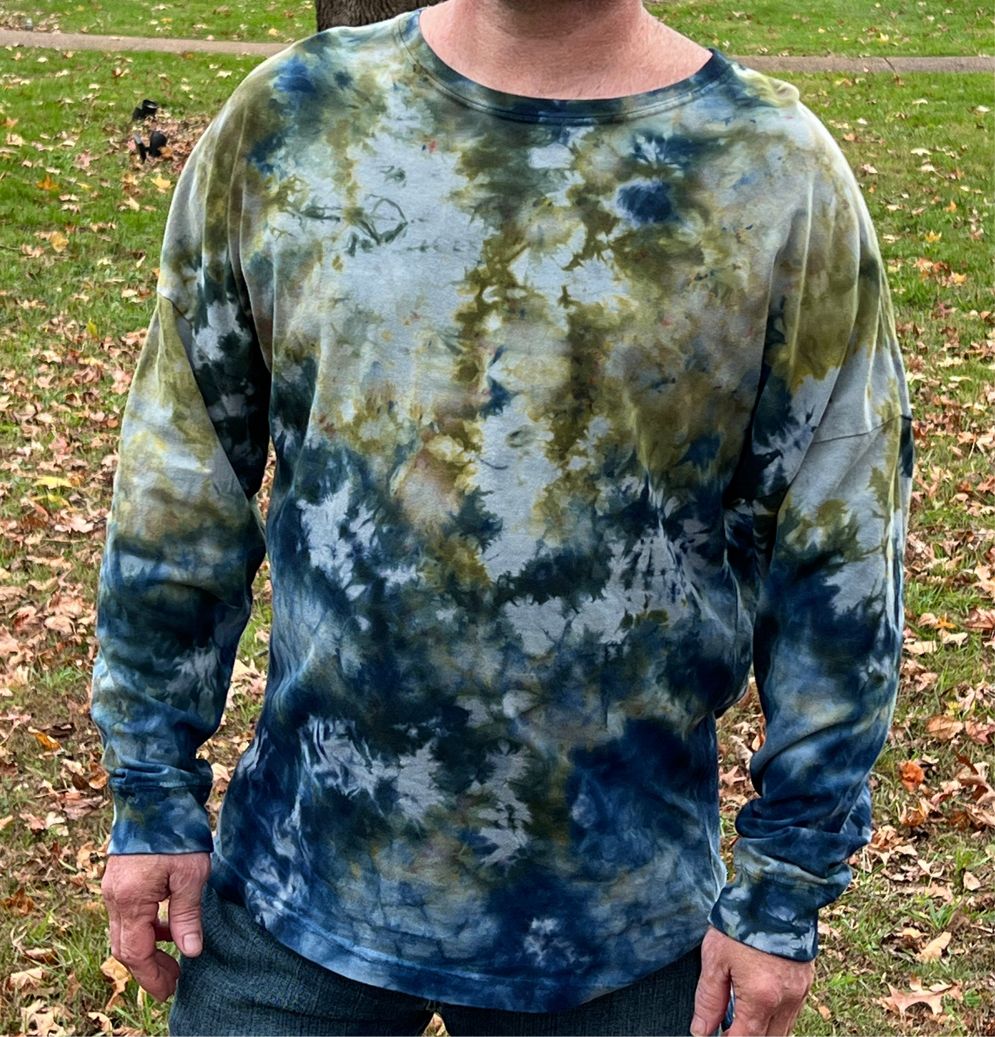 Ice Dyed One of a Kind Long Sleeved Crewneck in 100% Organic Cotton