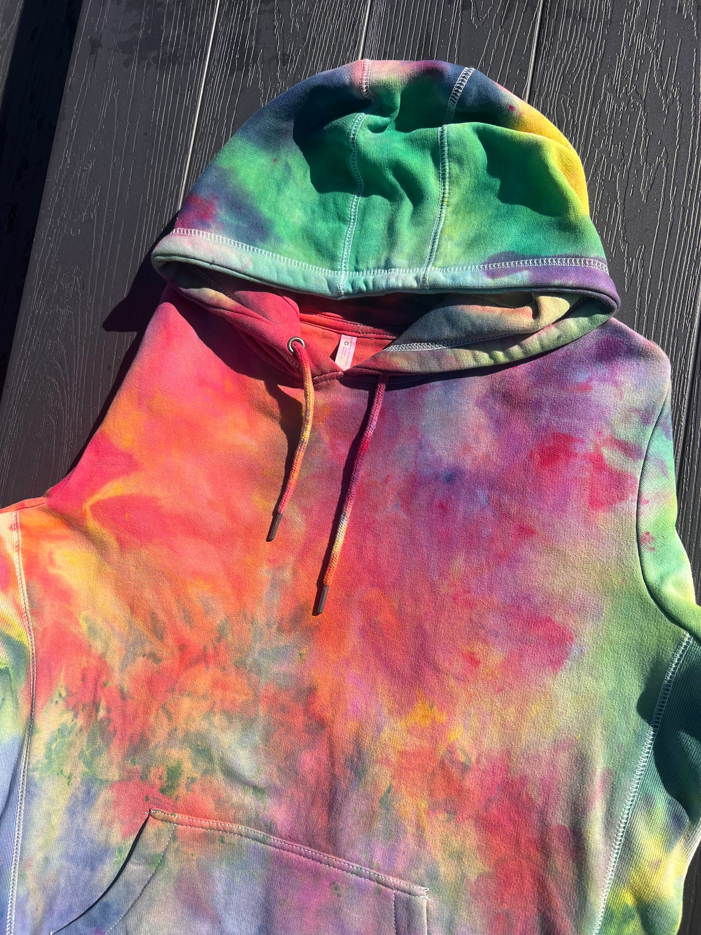 Frolix Fiberworx Original- Rainbow Ice-Dye Hoodie in Unisex Large- One of a Kind!