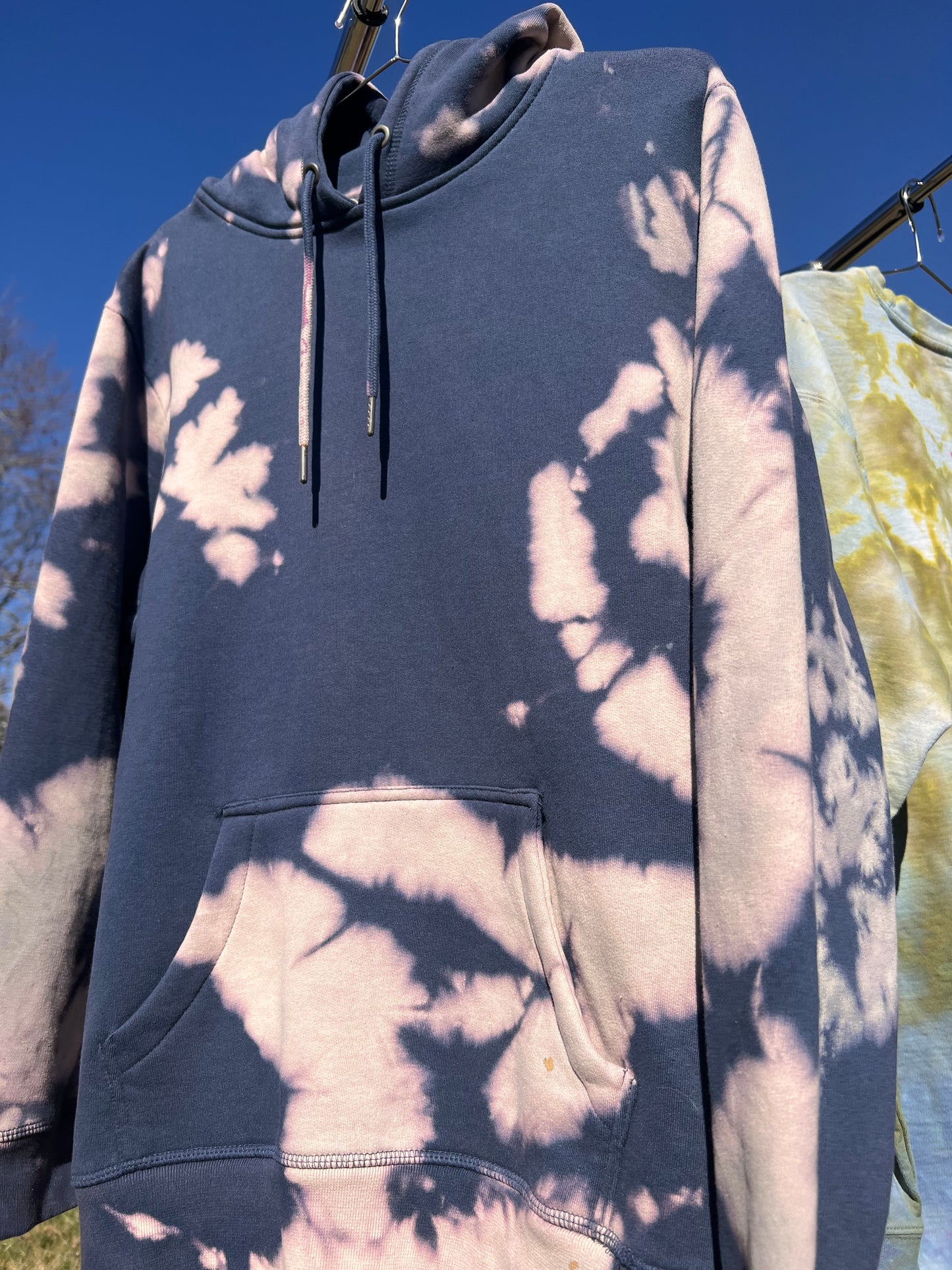 Frolix Fiberworx Original- Reverse Dye on Large Navy Hoodie- One of a Kind!