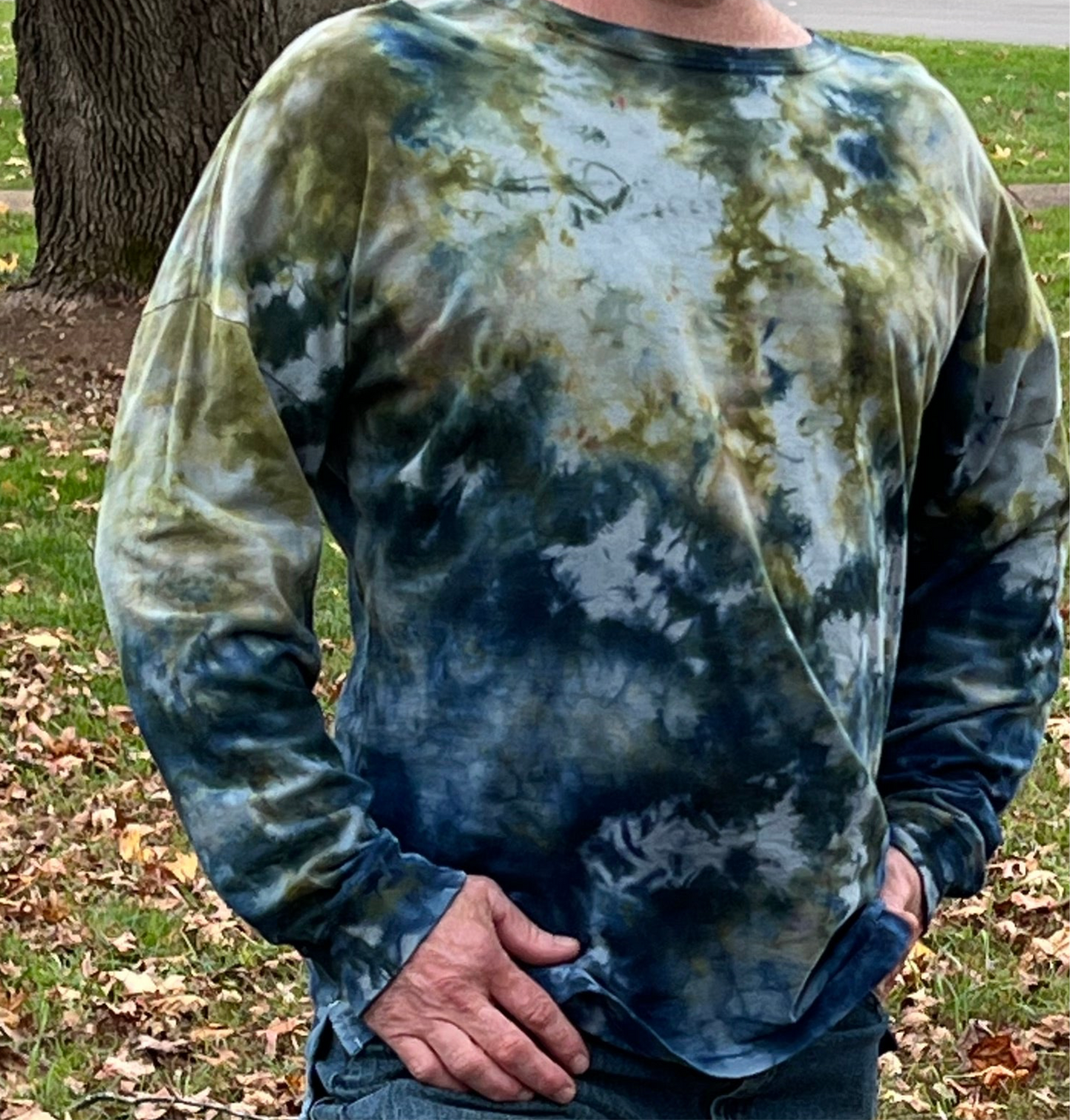 Ice Dyed One of a Kind Long Sleeved Crewneck in 100% Organic Cotton