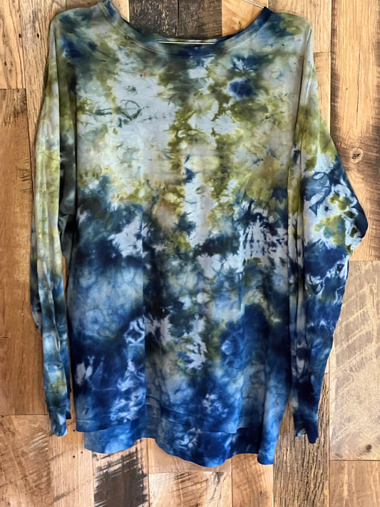 Ice Dyed One of a Kind Long Sleeved Crewneck in 100% Organic Cotton