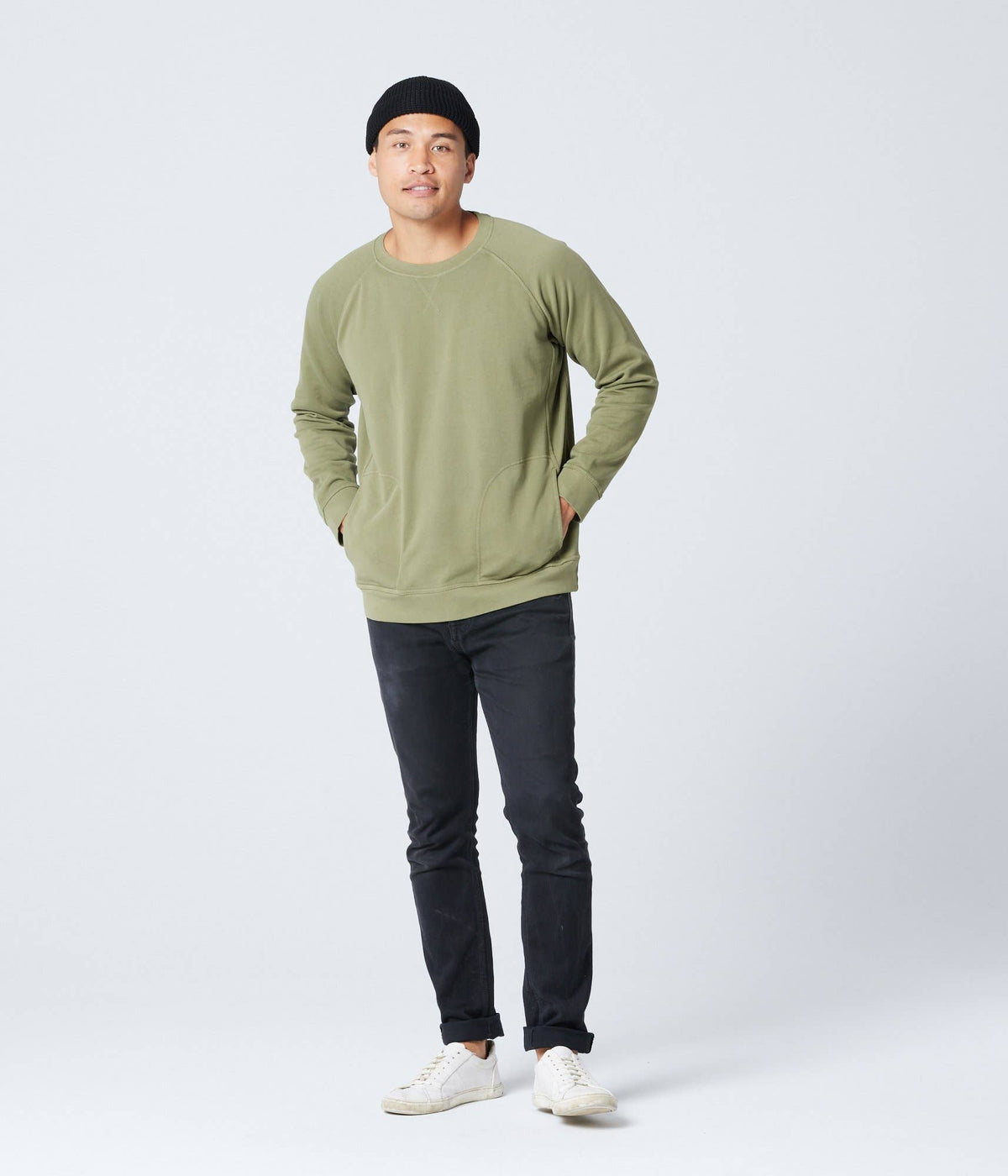 Pocket crewneck sweatshirt in Army Green